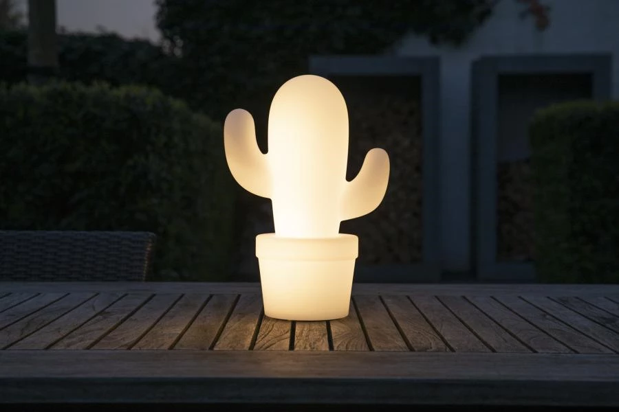 Lucide CACTUS - Oplaadbare Tafellamp Buiten - Accu/Batterij - Ø 22,7 cm - LED Dimb. - 1x2W 2700K - IP44 - Wit - sfeer 8